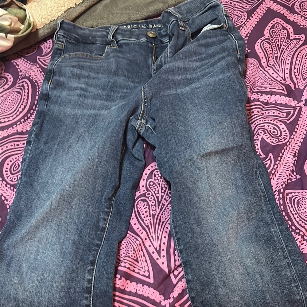 American Eagle Outfitters Blue Skinny Jeans with Natural Fading